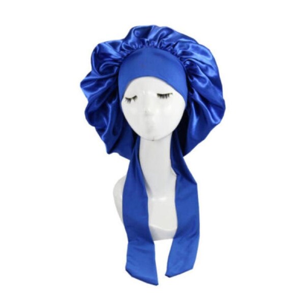 1x Sleeping Bonnet Hair Wrap Silk Satin Cap Blue