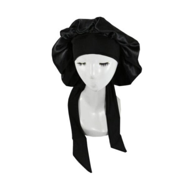 1x Sleeping Bonnet Hair Wrap Silk Satin Cap Black