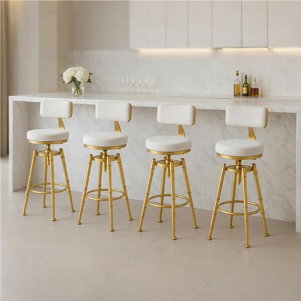 1 Set of 4 Levede Bar Stools Velvet Swivel White
