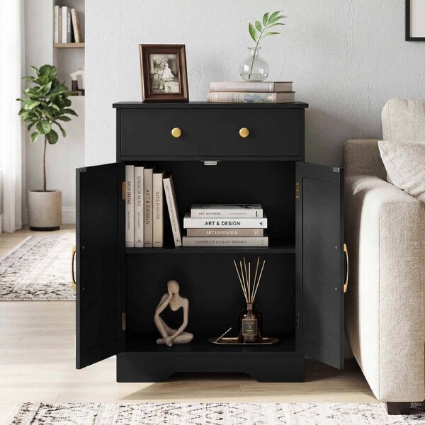 Costway Bathroom Storage Cabinet w/Adjustable Shelf Doors Modern Buffet Sideboard Coffee Bar Cabinet Black