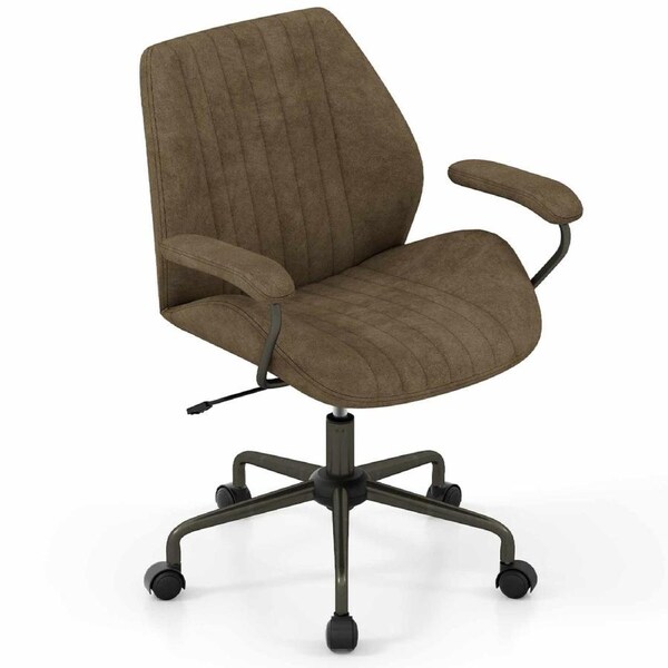 Costway Office Chair Mid Century Modern Swivel Computer Desk Chair w/Padded Arms Olive