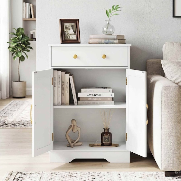 Costway Bathroom Storage Cabinet w/Adjustable Shelf Doors Modern Buffet Sideboard Coffee Bar Cabinet White