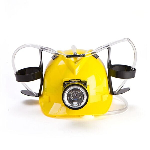 MDI Drinking Hat Beer Helmet Drink Dispenser Miner w/ Light 30x31cm Yellow