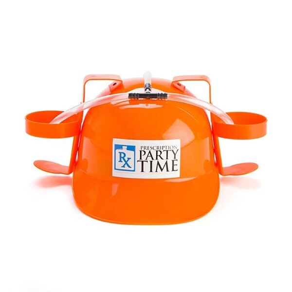 MDI Drinking Hat Beer Helmet Drink Dispenser Prescription 31x27cm Orange