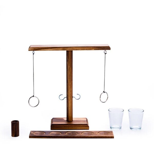 MDI Wooden Ring Toss w/ Shot Glasses Set Tabletop Mini Drinking Game 25x26cm