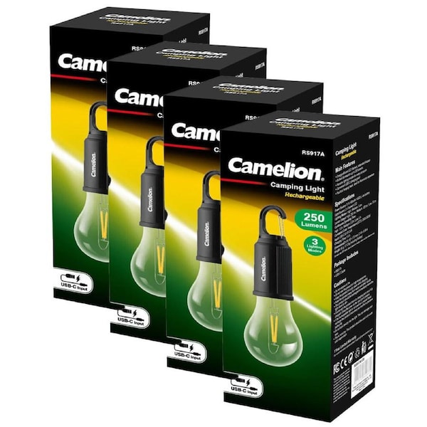 4PK Camelion RS917A Rechargeable 250lm Hanging Camping Light Outdoor LED Black