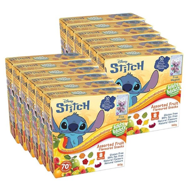 12PK Iddy Biddy Lilo & Stitch 160g Assorted Fruit Flavoured Snacks Confectionery