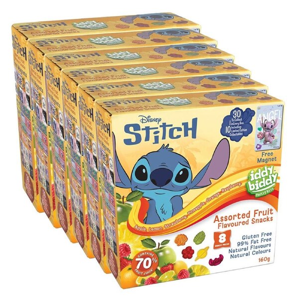 6PK Iddy Biddy Lilo & Stitch 160g Assorted Fruit Flavoured Snacks Confectionery