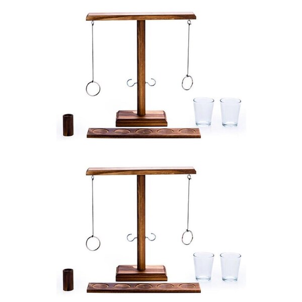 2PK MDI Wooden Ring Toss w/ Shot Glasses Set Tabletop Mini Drinking Game 25x26cm