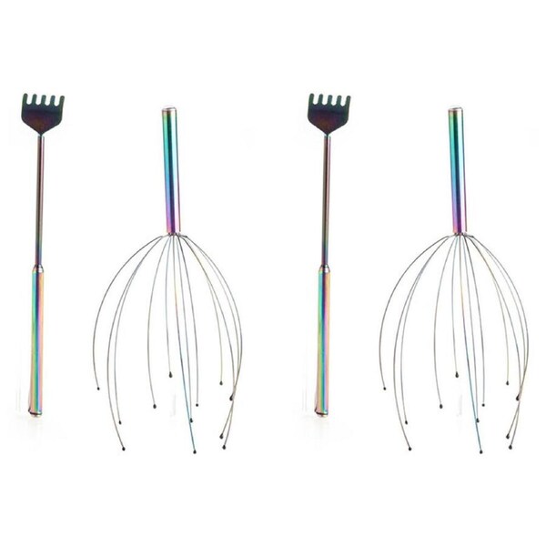 2PK MDI Luxury Calming Set Head Tickler & Extendable Back Scratcher Rainbow