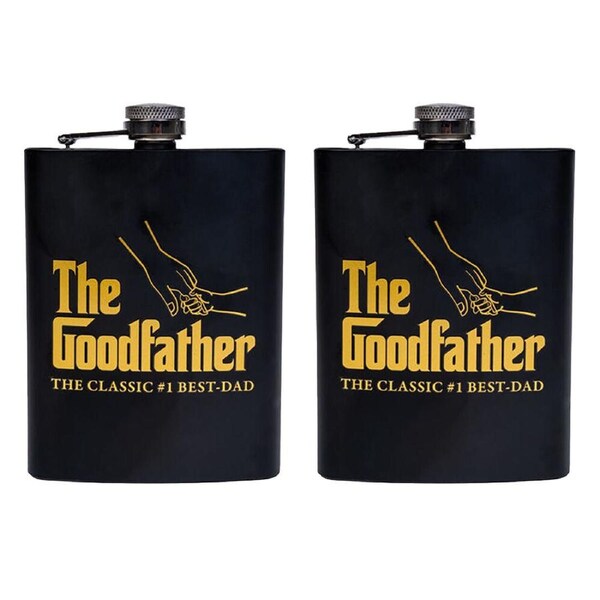 2PK MDI Stainless Steel Novelty Portable Alcohol Flask 9x13.5cm The Goodfather