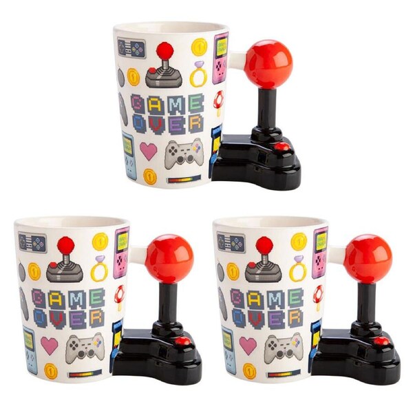 3PK MDI Gamer Ceramic Coffee Mug Drinkware Joystick 3D Handle Mug Handle 14x14cm