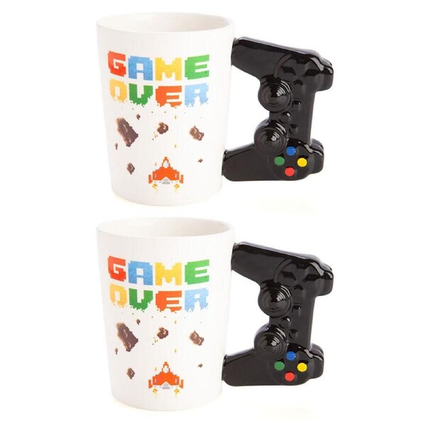 2PK MDI Gamer Ceramic Coffee/Tea Novelty Mug Controller 3D Handle Mug 13x13cm