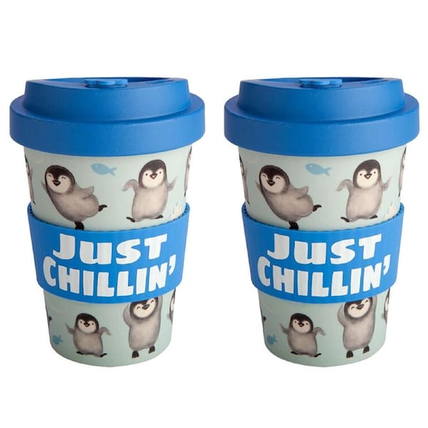 2PK Penguin Island Eco-To-Go Bamboo 470ml Travel Coffee Cup 6.5x14.5cm Penguin