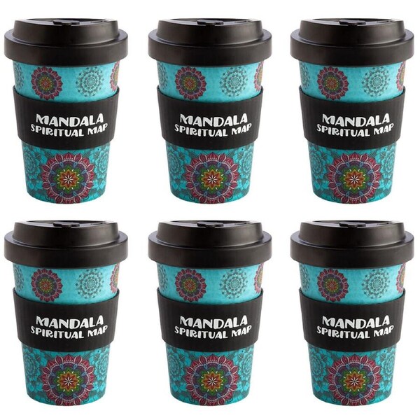 6PK Eco-To-Go Bamboo 470ml Travel Coffee Cup/Mug 6.5x14.5cm Mandala