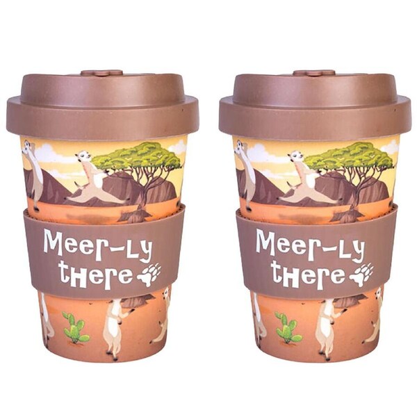 2PK Meerkat Eco-To-Go Bamboo 470ml Reusable Travel Coffee Cup 6.5x14.5cm Meerkat