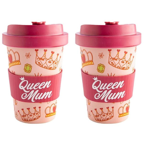 2PK Eco-To-Go Bamboo 470ml Travel Coffee Cup/Mug 6.5x14.5cm Queen Mum