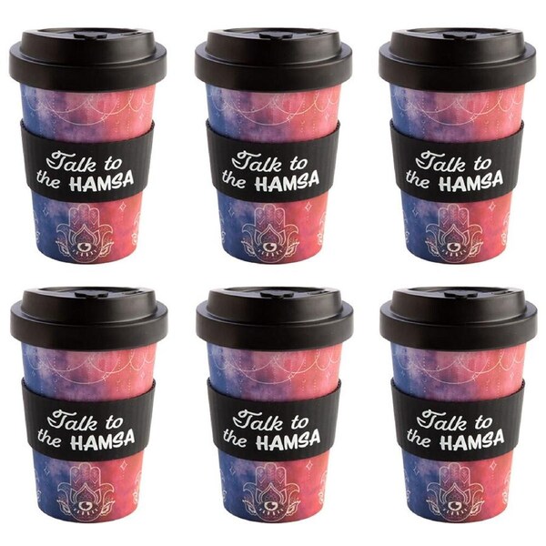 6PK Eco-To-Go Bamboo 470ml Reusable Travel Coffee Cup 6.5x14.5cm Hamsa