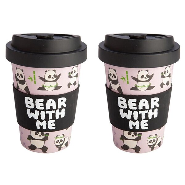 2PK Panda Kingdom Eco-To-Go Bamboo 470ml Travel Coffee Cup/Mug 6.5x14.5cm Panda