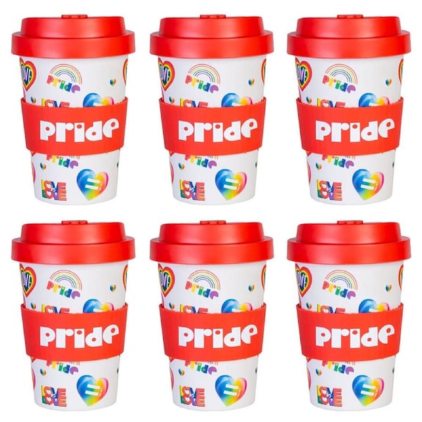 6PK Pride Eco-To-Go Bamboo 470ml Travel Coffee Cup/Mug 6.5x14.5cm Rainbow Pride