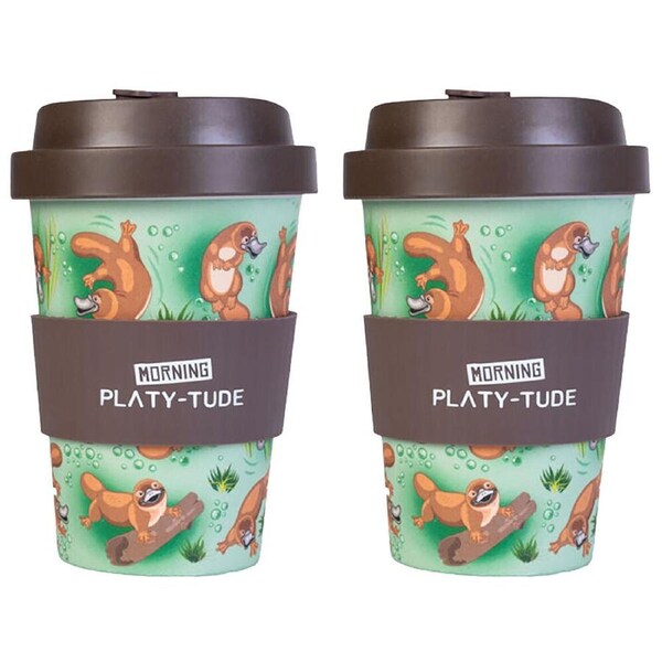 2PK Eco-To-Go Bamboo 470ml Travel Coffee Cup/Mug 6.5x14.5cm Platypus