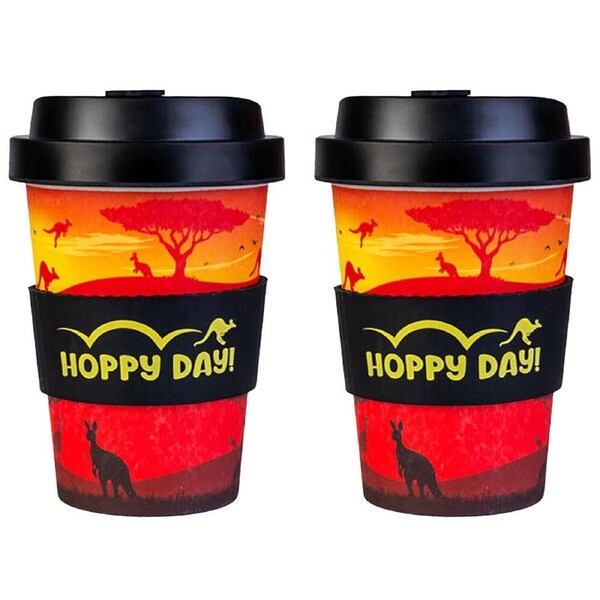 2PK Outback Mates Eco-To-Go Bamboo 470ml Travel Coffee Cup 6.5x14.5cm Kangaroo
