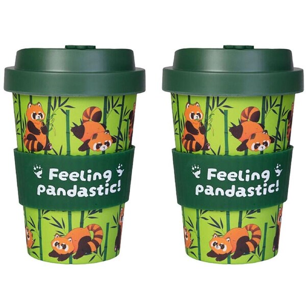 2PK Eco-To-Go Bamboo 470ml Travel Coffee Cup/Mug 6.5x14.5cm Red Panda