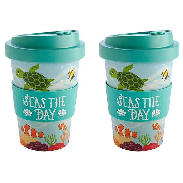 2PK Aquaworld Eco-To-Go Bamboo 470ml Travel Coffee Cup/Mug 6.5x14.5cm Sea Animal