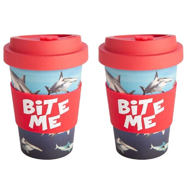 2PK Shark Bay Eco-To-Go Bamboo 470ml Reusable Travel Coffee Cup 6.5x14.5cm Shark