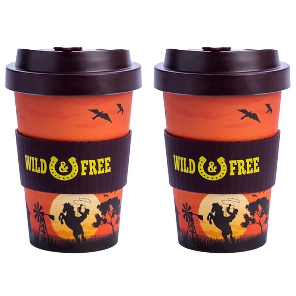 2PK Eco-To-Go Bamboo 470ml Travel Coffee Cup/Mug 6.5x14.5cm Cowboy