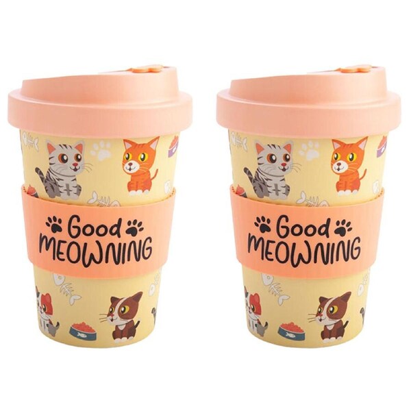 2PK Eco-To-Go Bamboo 470ml Travel Coffee Cup/Tumbler 6.5x14.5cm Cat