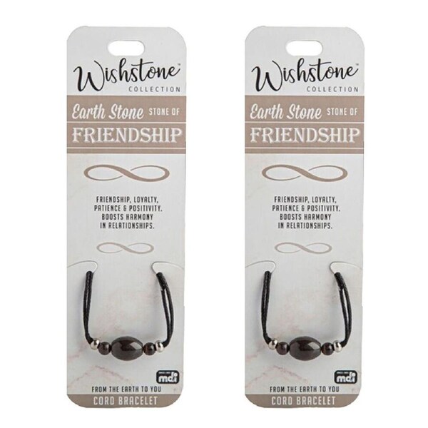 2PK Wishstone Collection Earth Stone Friendship Cord Wrist Bracelet 5x9cm Black