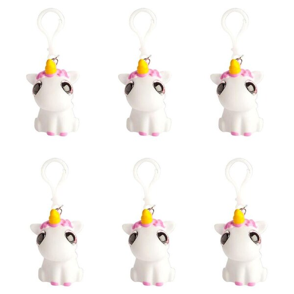 6PK Unicorn Kingdom Eye Popping Keychain/Keyring Unicorn Squeeze Toy 6cm White