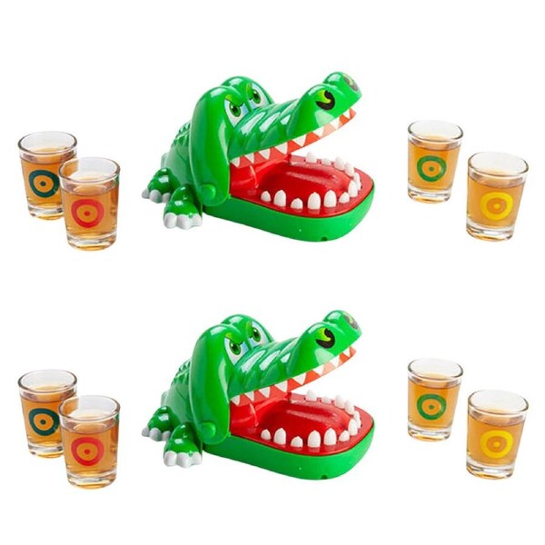 2PK MDI Crocodile Chomp Toy w/ Shot Glasses Novelty Drinking Game 18x17cm Green