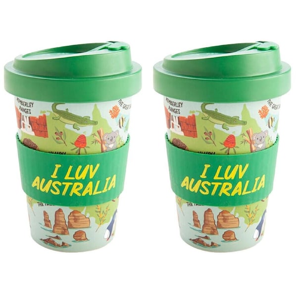 2PK Outback Mates Eco-To-Go Bamboo 470ml Travel Coffee Cup/Mug 6.5x14.5cm Aussie