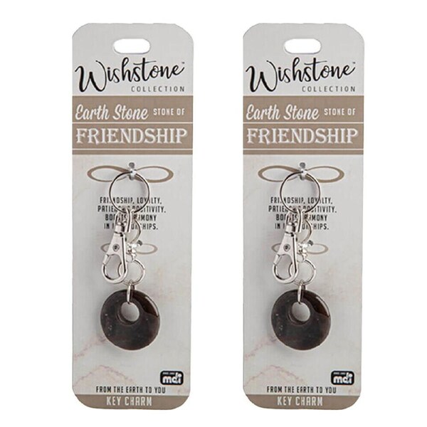 2PK Wishstone Collection Earth Stone Friendship Keyring Charm 3x11.5cm Brown