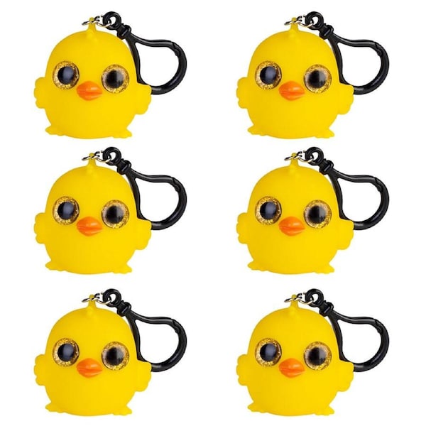 6PK MDI Eye Popping Keychain Chick Squeeze Stress Relief Toy 5.4x5.2cm Yellow