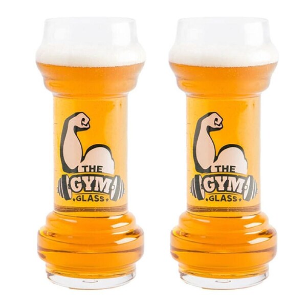 2PK MDI 830ml The Gym Class Dumbbell Shaped Novelty Beer Glass 9.3x22cm Clear