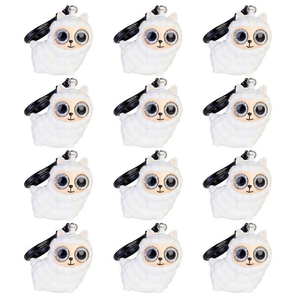 12PK Alpaca Valley Eye Popping Keychain/Keyring Llama Squeeze Toy 5x6cm White
