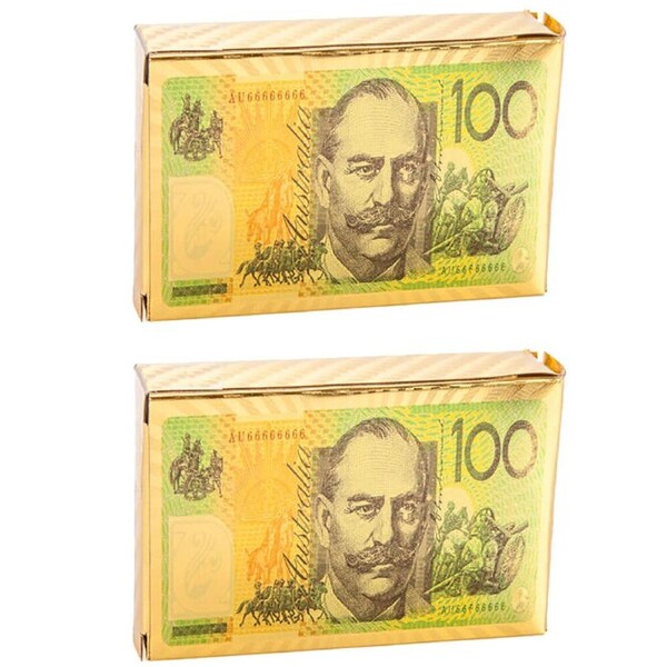 2PK Outback Mates Australian $100 Gold Foil Novelty Poker Playing Cards 6x9cm