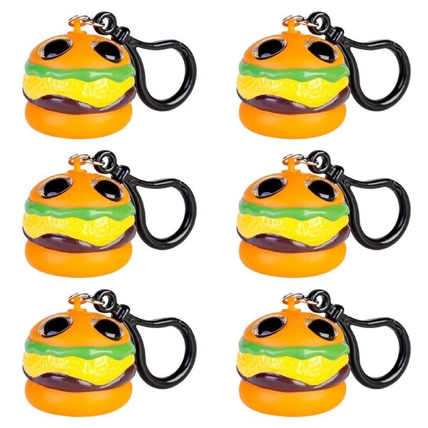 6PK MDI Eye Popping Keychain Burger Squeeze Stress Relief Clip-on Toy 4x4cm
