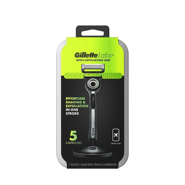 Gillette Gillettelabs With Exfoliating Bar Razor With Blades Refill 5 Pack & Travel Case