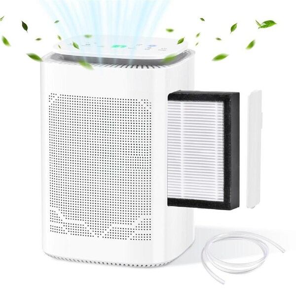 Advwin Dehumidifiers Air Purifier 2 in 1 with Drain Hose 1600ml Water Tank, Quiet Small Dehumidifiers Suitable For Bedroom, Bathroom, Wardrobe Room, Office, White