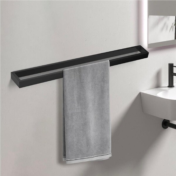 600mm Black Single Towel Rack Ring Rail Wall Mount Holder Bathroom SUS 304