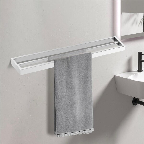 Double Towel Rail Rack Ring Holder Square 304 Stainless Steel Silver 600mm