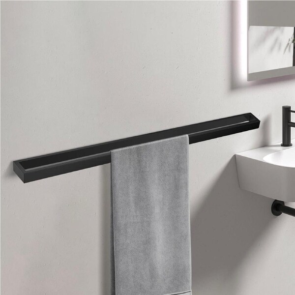 800mm Black Single Towel Rack Ring Rail Wall Mount Holder Bathroom SUS 304