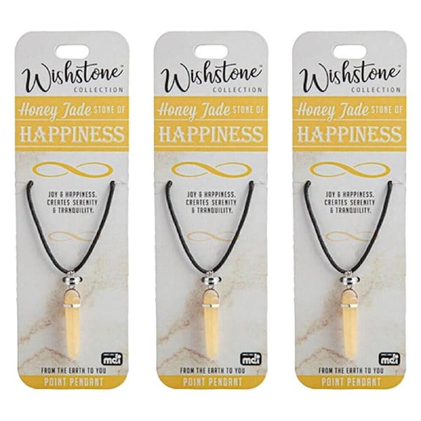 3PK Wishstone Honey Jade Point Pendant Necklace Stone of Tranquility Gemstone