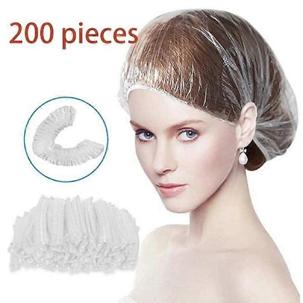 Disposable Shower Cap, 200 Shower Caps, Biggest Transparent Waterproof Plastic Elastic Shower Cap, Suitable for Women Kids Girls, Travel Spa