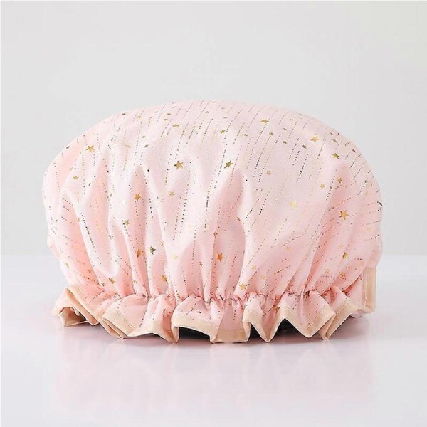 Shower Cap, Double Layer Gold Foil Printed Shower Caps, Reusable Waterproof Elastic Shower Cap For Kids Women(1pc, pink)