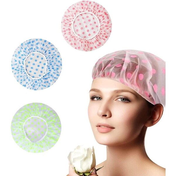 Shower Cap, Waterproof Travel Shower Caps Reusable Plastic Shower Cap Elastic Bath Cap For Women Spa Salon Home Use And Hotelgreen,blue,red 3 Pcs